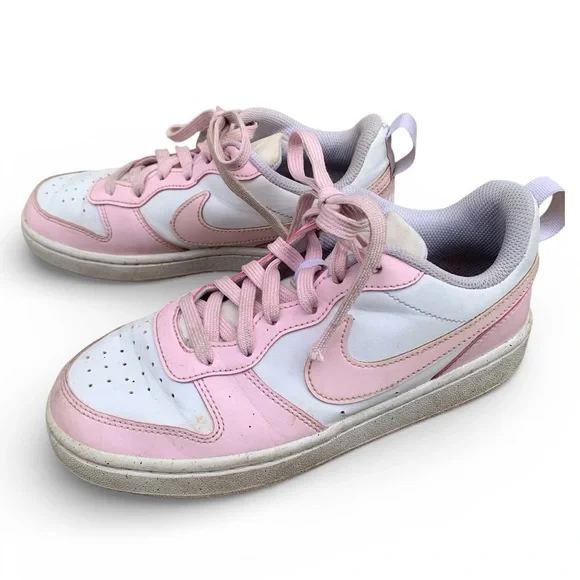 Nike Girl’s Pink and White Court Low Sneakers 5 - Picture 1 of 9